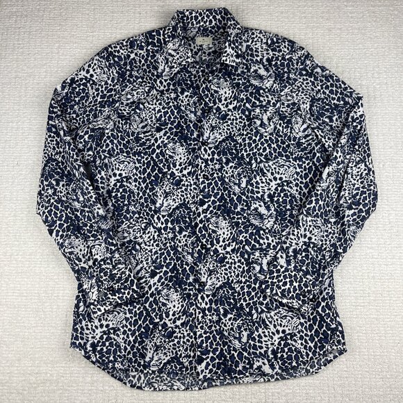Etro Shirt Mens Blue Psychedelic Jaguar AOP button up Italy Made (Read) - Picture 1 of 16